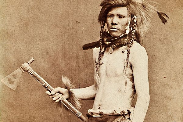 Shoshone-warrior-Leaping-Panther,tack-decorated-pipe-tomahawk