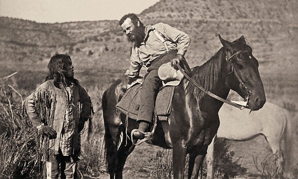 john wesley powell on a horse talking to a paiute chieg true west magazine